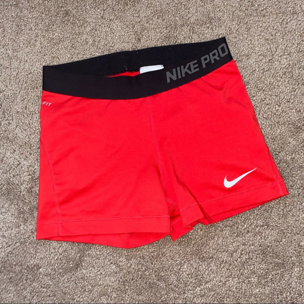 Red Nike Pro Dri-Fit Spandex Shorts